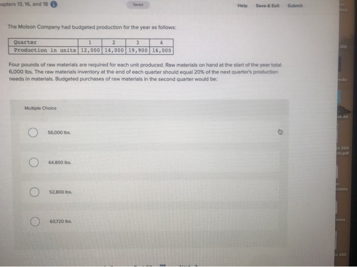  mapters 13, 16, and 18 Help Save & Exit Submit The