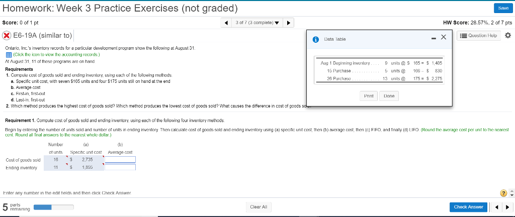 Ontario, Inc.'s inventory records for a particular development program show the following