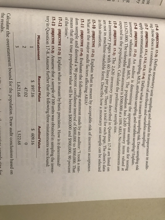 17-1 (OBJECTIVE 17-1) What major difference between (a) tests of controls and