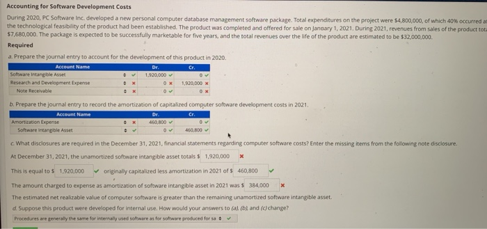  Accounting for Software Development Costs During 2020, PC Software Inc. developed