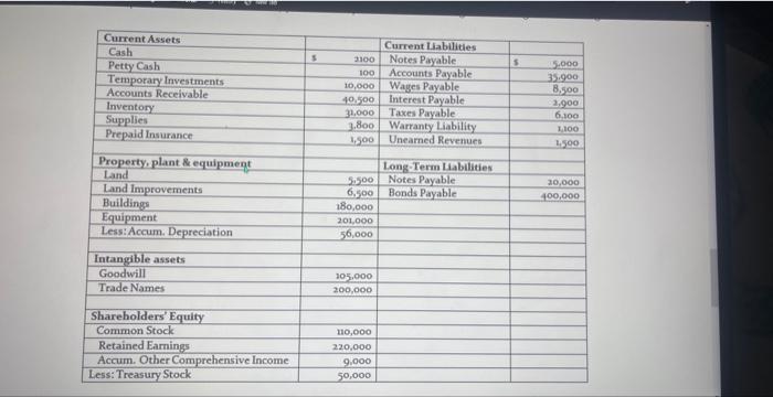 build a balance sheet using the table. Then compose an analysis of