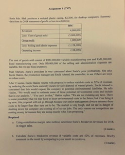  pc . Assignment 1 (CVP) Suria Sdn. Bhd. produces a molded
