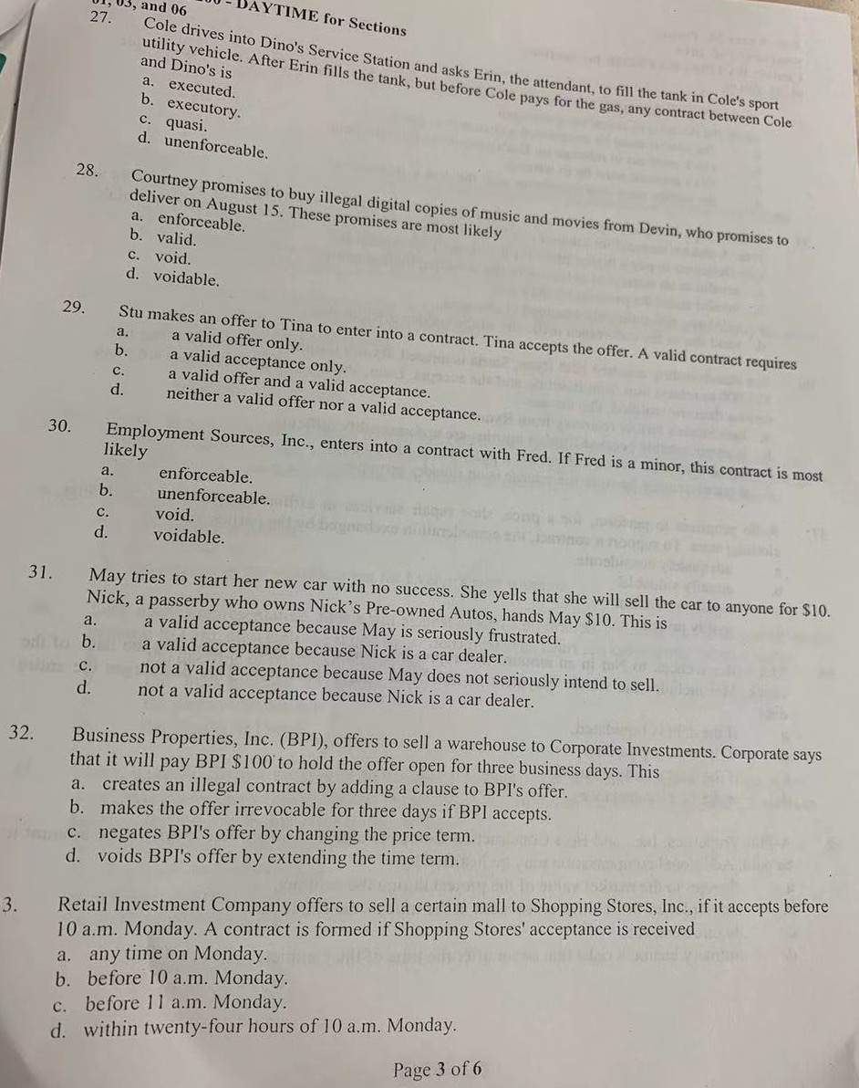  AYTIME for Sections 03, and 06 27. Cole drives into Dino's