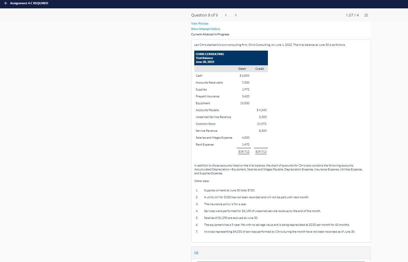 assignment 4c q8 pt2 Assignment 4-C REQUIRED Question 8 of 9 1.07/4
