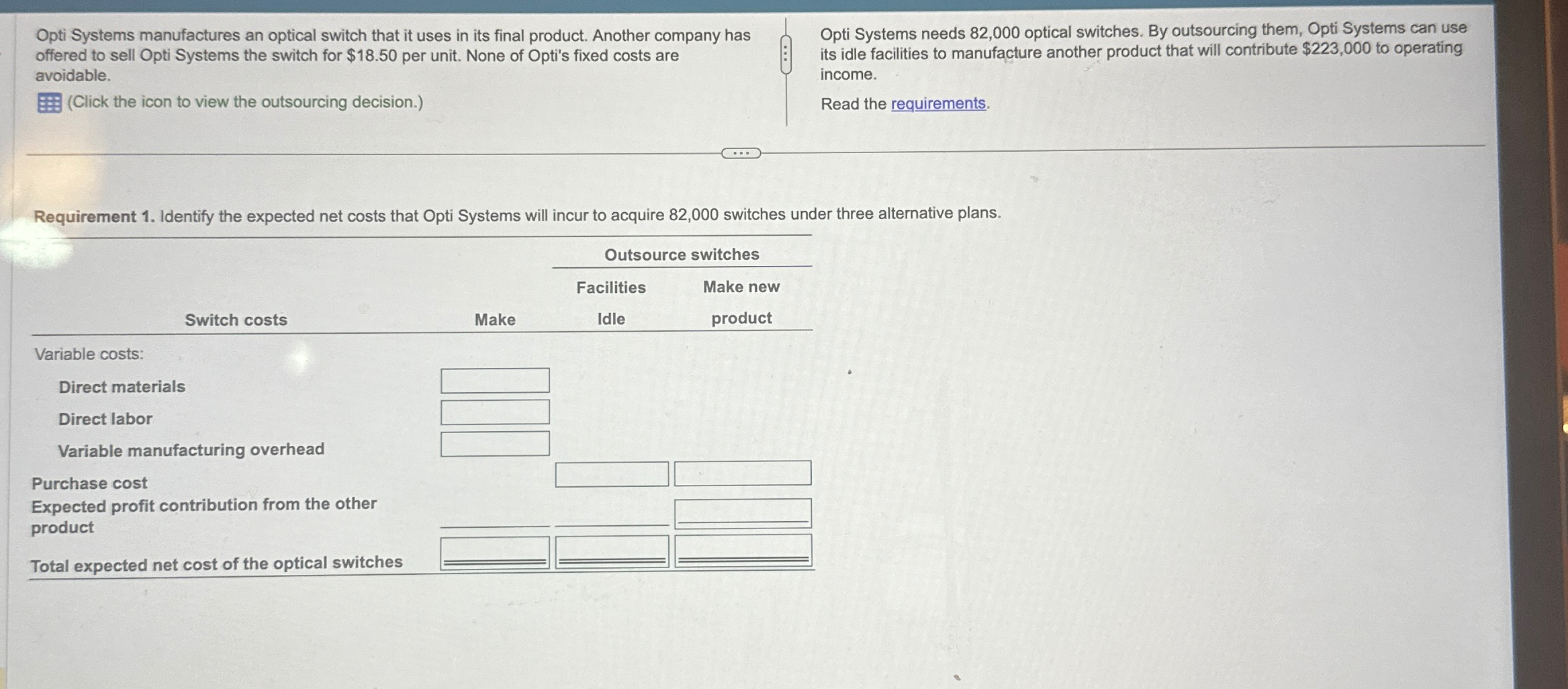  Opti Systems manufactures an optical switch that it uses in its