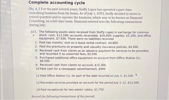  Complete accounting cycle Obj. 4, 5 For the past several years,