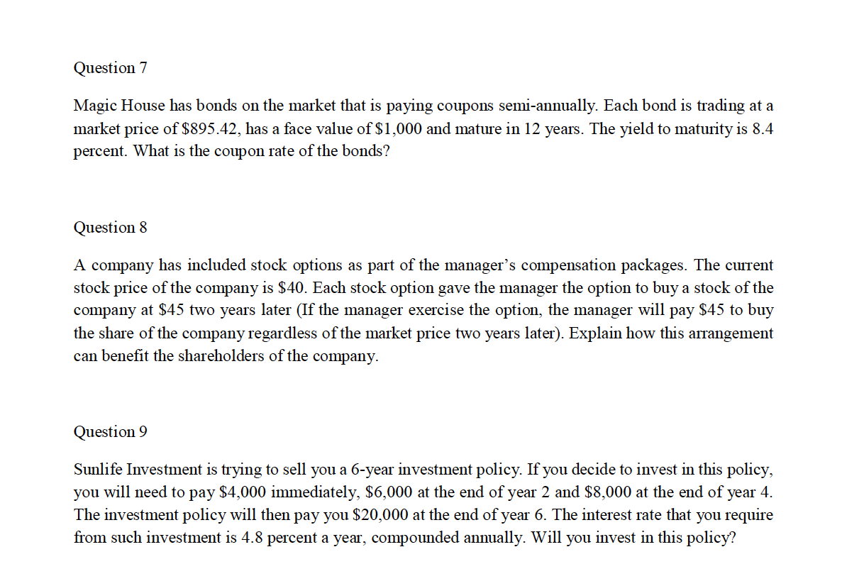 please help me for question 7, 8 and 9. thanks! Question 7