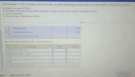  It is Decnmber 31,2023 and lime fo dose the boks Jumalue