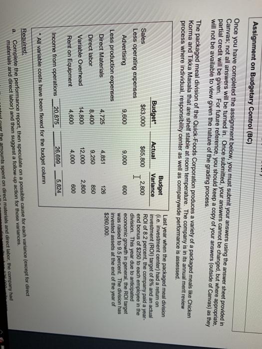  i need help answering question b!! :((( Assignment on Budgetary Control
