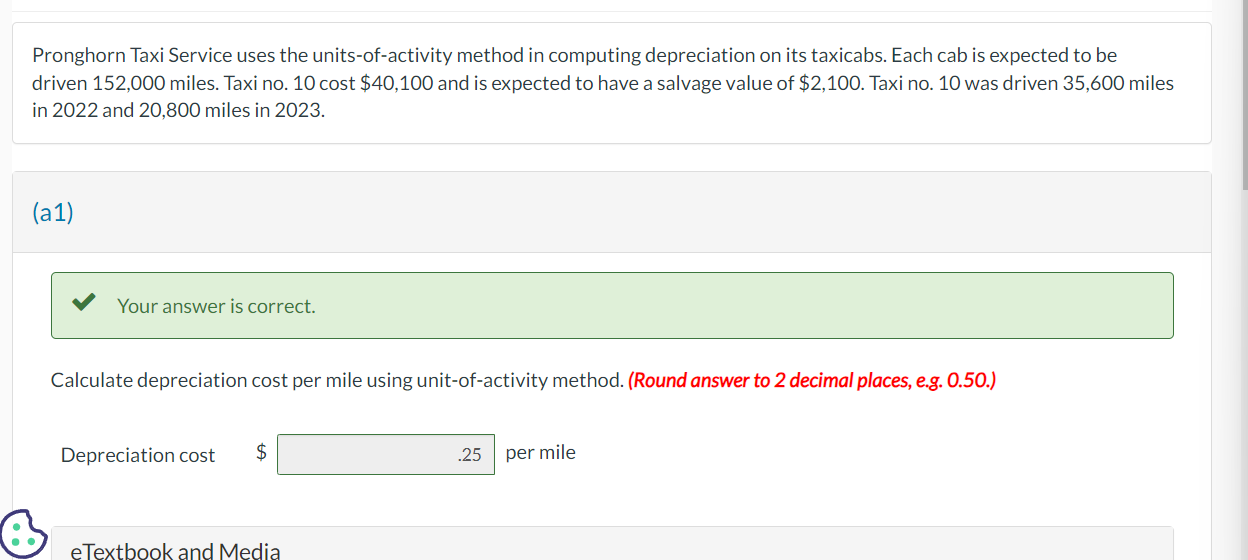 Pronghorn Taxi Service uses the units-of-activity method in computing depreciation on