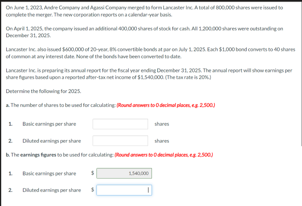  On June 1,2023, Andre Company and Agassi Company merged to form