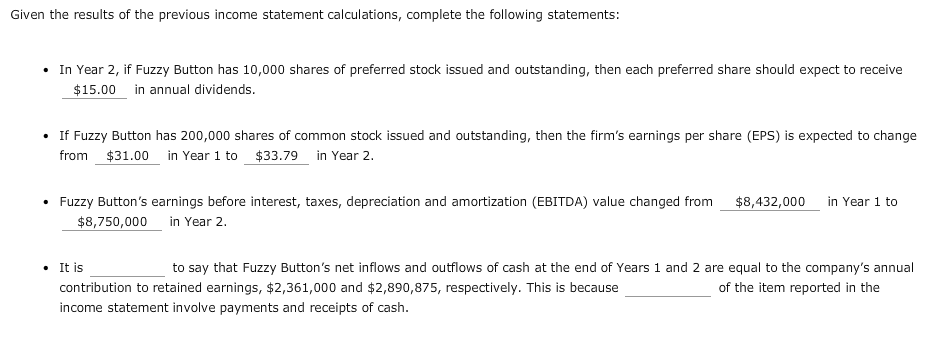 all / all but one Fuzzy Button Clothing Company Income Statement for