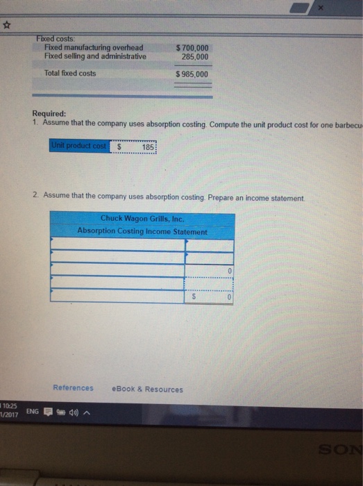 handmade specialty barbecue grill that it sells for $210. Data for last