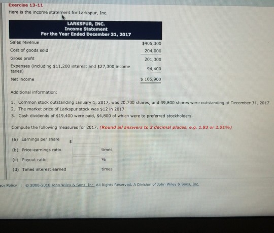 Cullumber Company has these comparative balance sheet data: CULLUMBER COMPANY Balance Sheets