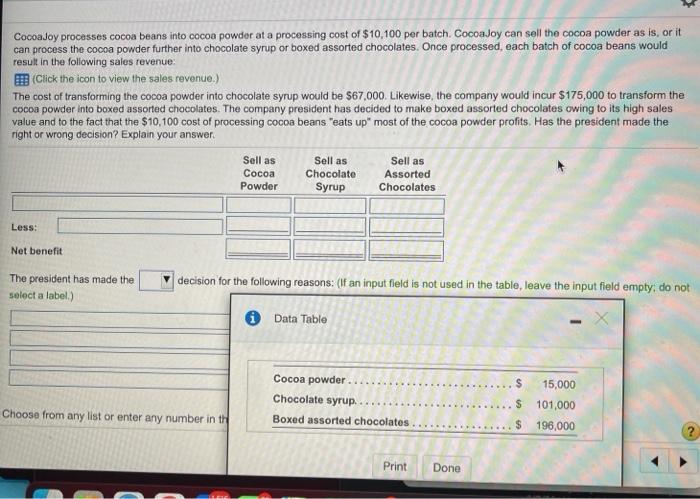  CocoaJoy processes cocoa beans into cocoa powder at a processing cost