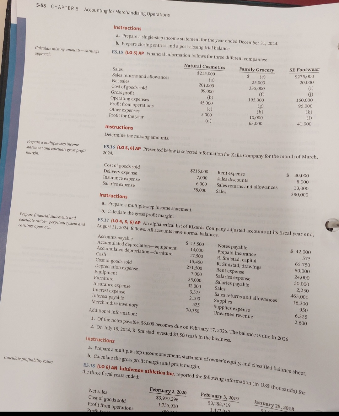 closing entries, and post-closing trial balance-perpetual system and earnings approach. 5-58 CHAPTER