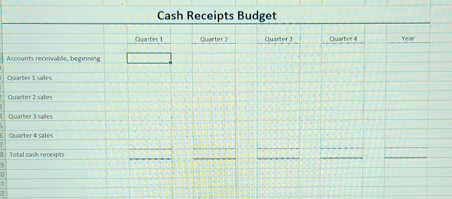 this cash receipts budget. can you please show work as well? thank