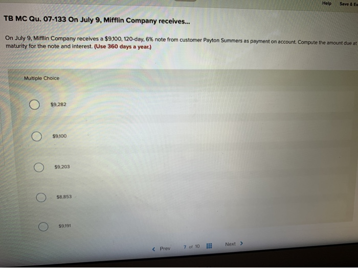  Help Save & Exc TB MC Qu. 07-133 On July 9,