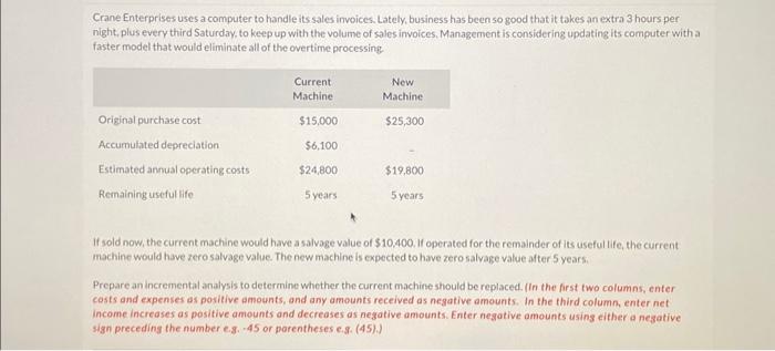 11) help asap! Crane Enterprises uses a computer to handle its sales