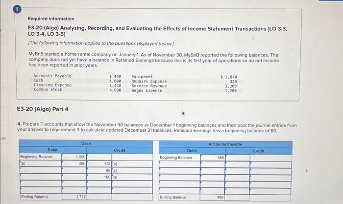  Required information E3-20 (Algo) Analyzing, Recording, and Evaluating the Effects of