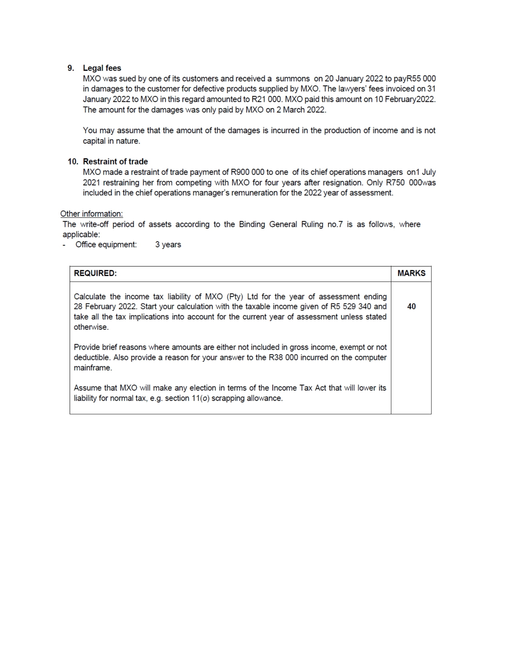 and straws. The current year of assessment ends on 28 February 2022.