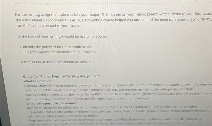  For this writing assignment please state your major. Then, based on