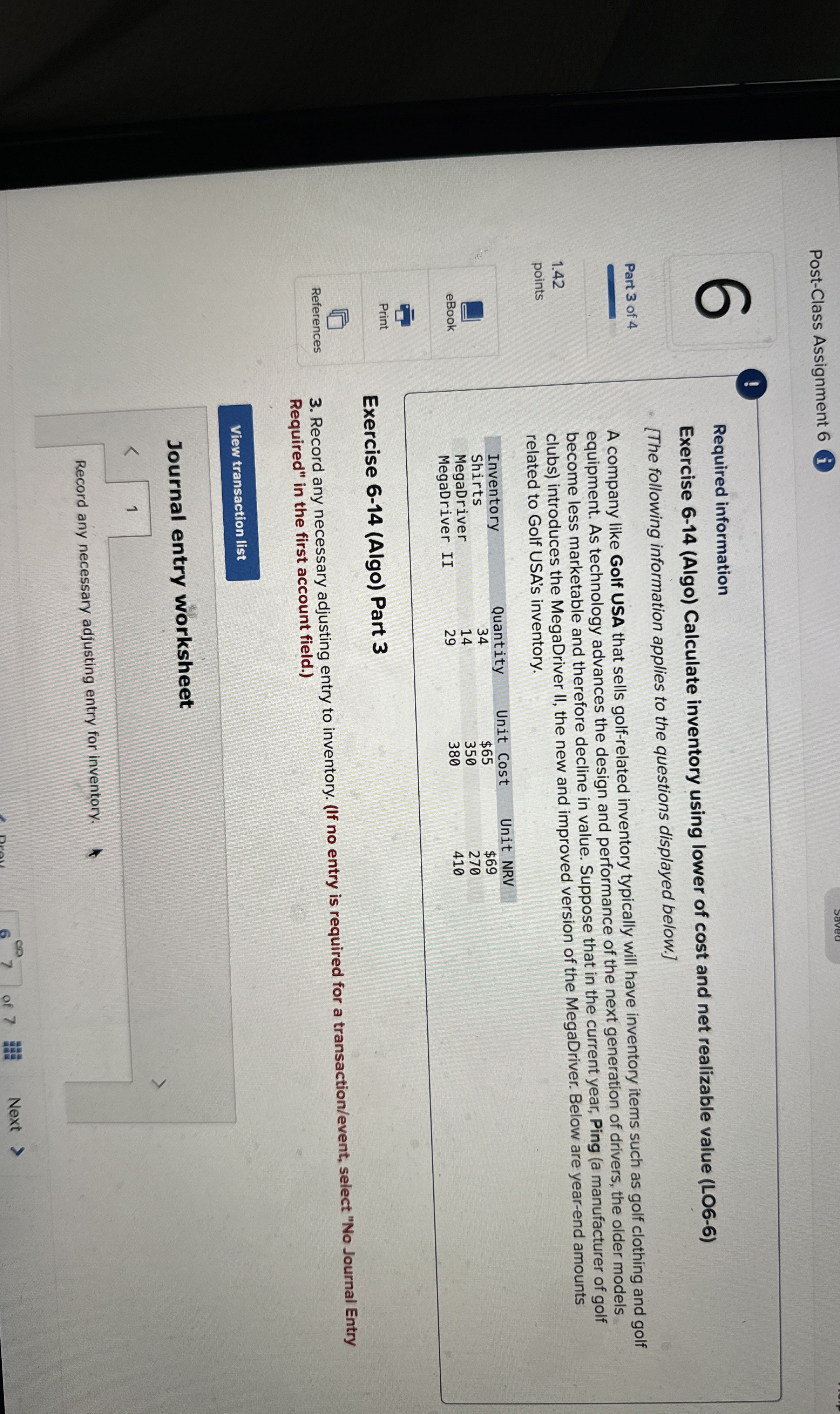  Post-Class Assignment 6 i References 3. Record any necessary adjusting entry