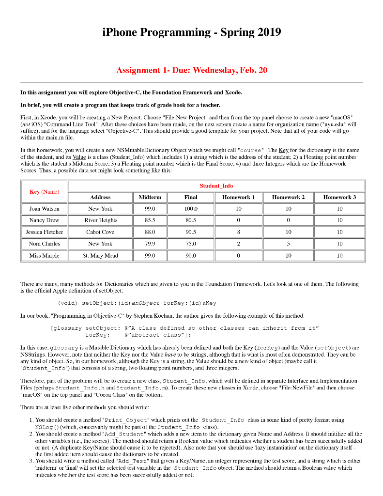 please do all questions!!! iPhone Programming - Spring 2019 Assignment 1- Due: