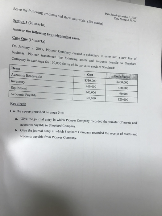  Date Savel: December 3, 2019 Time Sayed: 8:31 PM Solve the