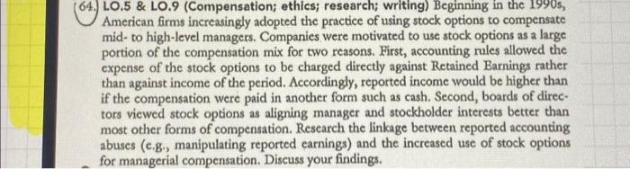  (64.) (64.) LO.5 & LO.9 (Compensation; ethics; research; writing) Beginning in