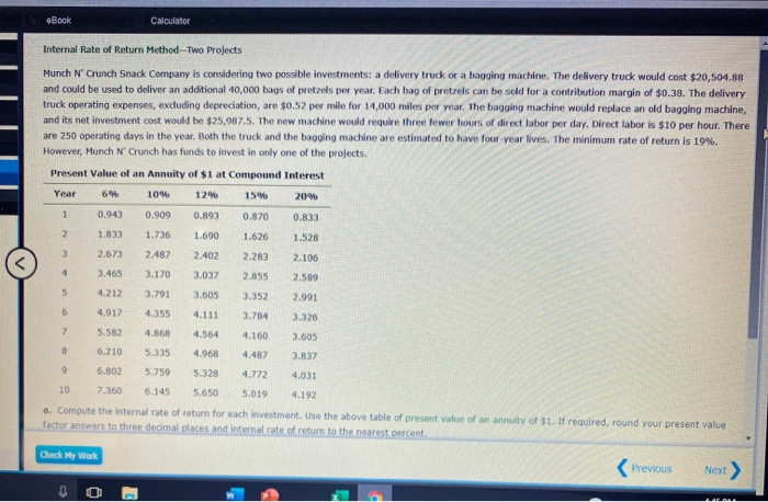  eBook Calculator Internal Rate of Return Method -Two Projects Munch N'