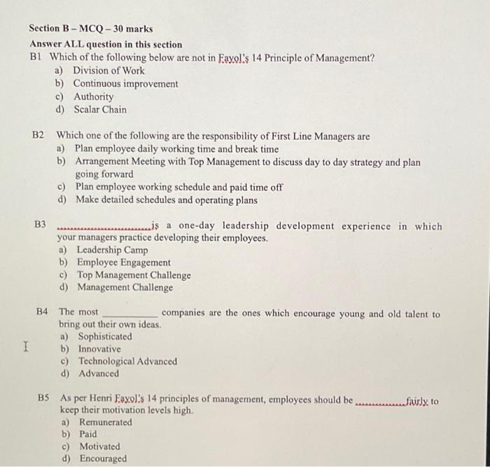  Section B-MCQ - 30 marks Answer ALL question in this section
