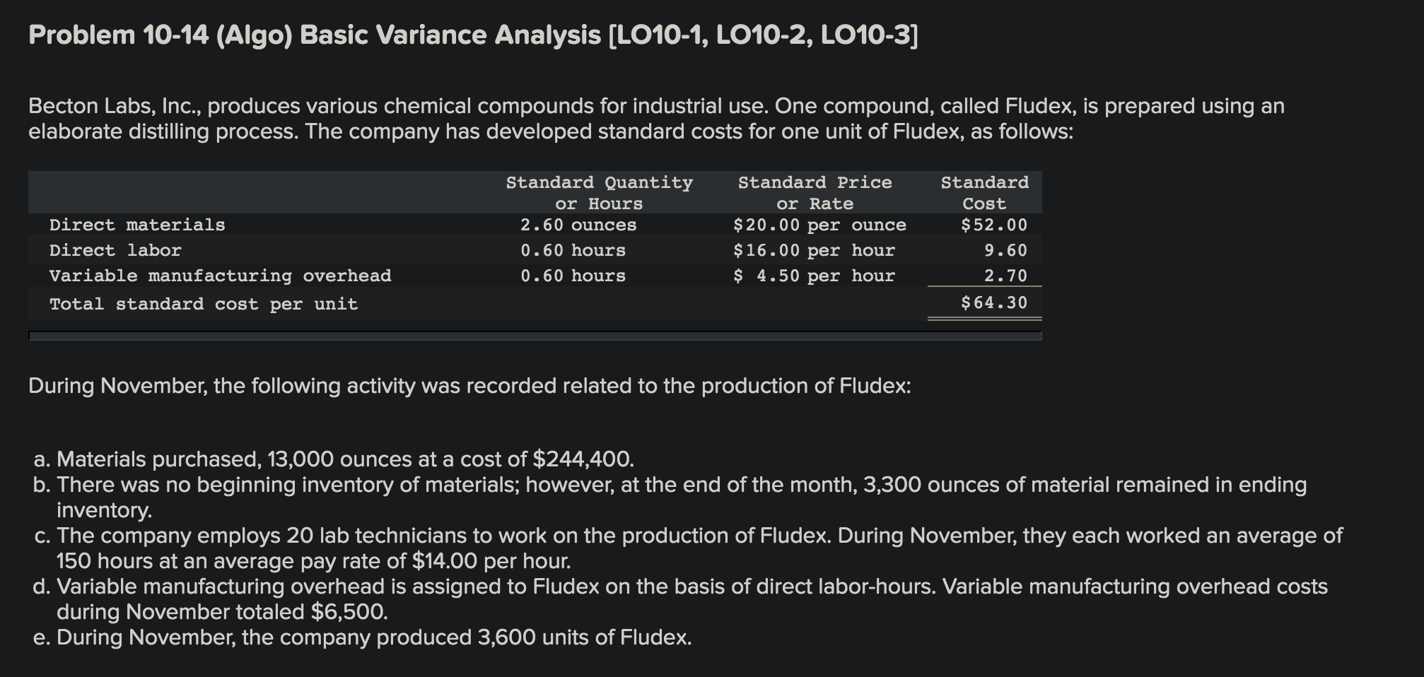  Problem 10-14 (Algo) Basic Variance Analysis (LO10-1, LO10-2, LO10-3] Becton Labs,
