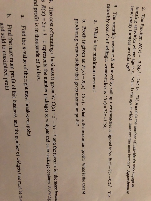  Question 3 a. and b. hunting activities whose age is x.