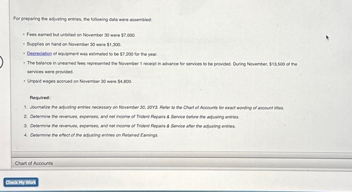 Repairs & Service UNADJUSTED TRIAL BALANCE November 30, 20Y3 ACCOUNT TITLE DEBIT