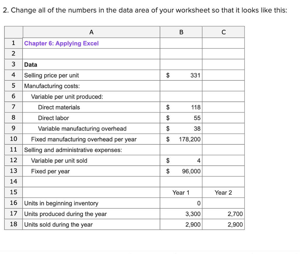 Applying Excel 2 3 Data 4 Selling price per unit $50 5