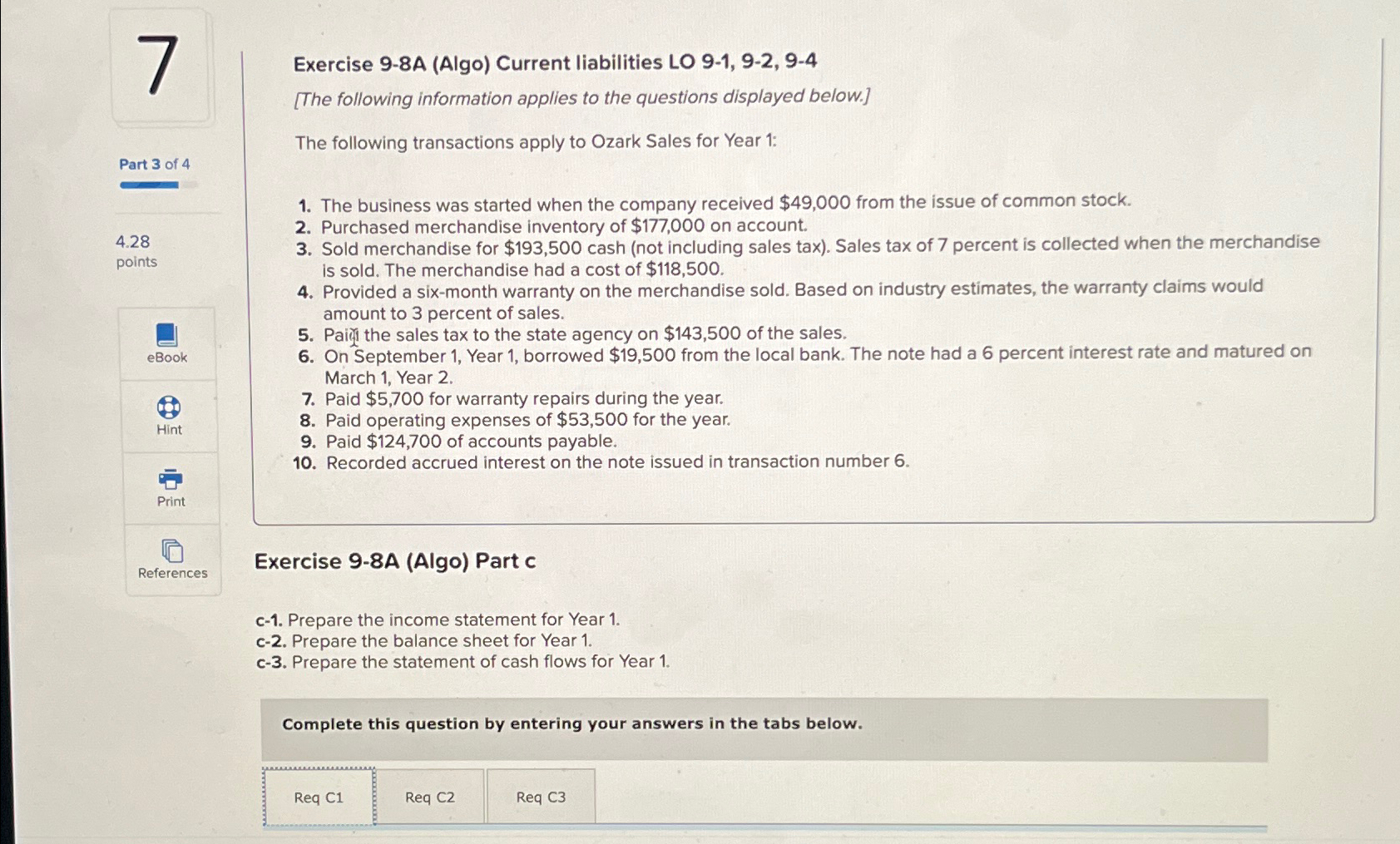 Exercise 9-8A (Algo) Current liabilities LO 9-1,9-2,9-4 [The following information applies