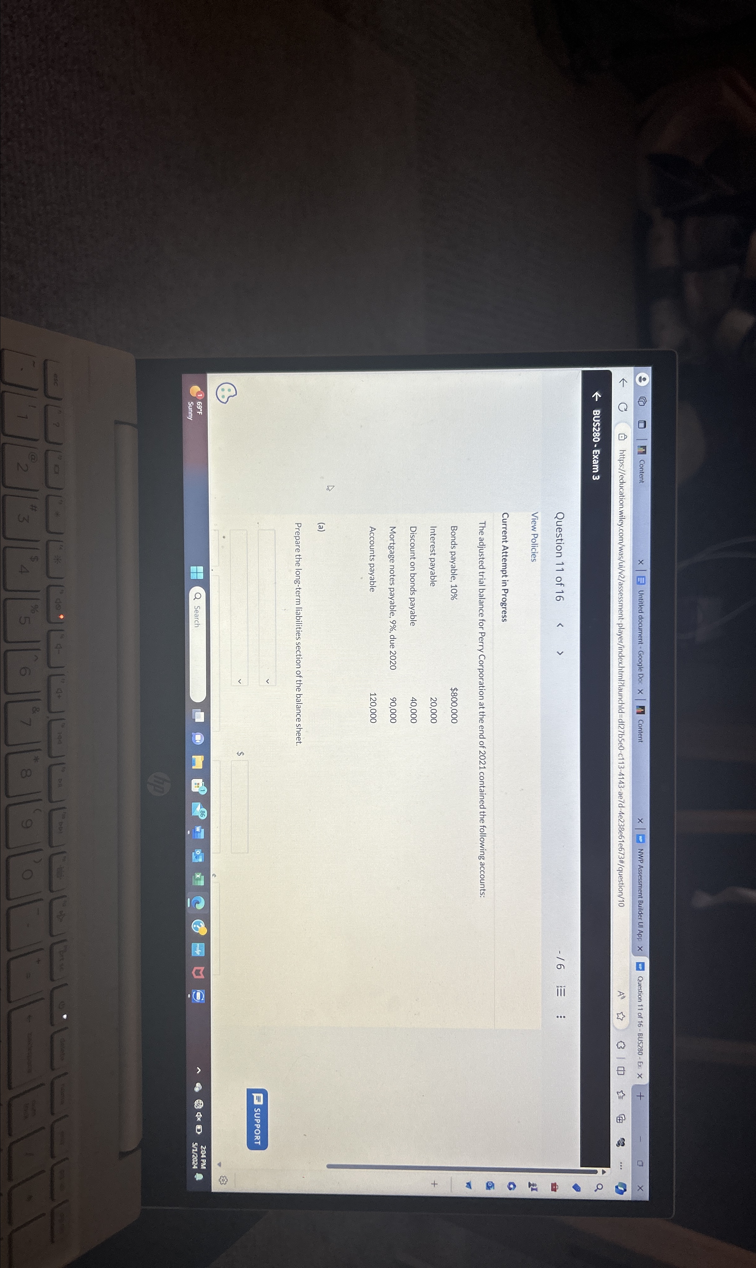  BUS280- Exam 3 Question 11 of 16 -16,vdots-=,vdots View Policies Current