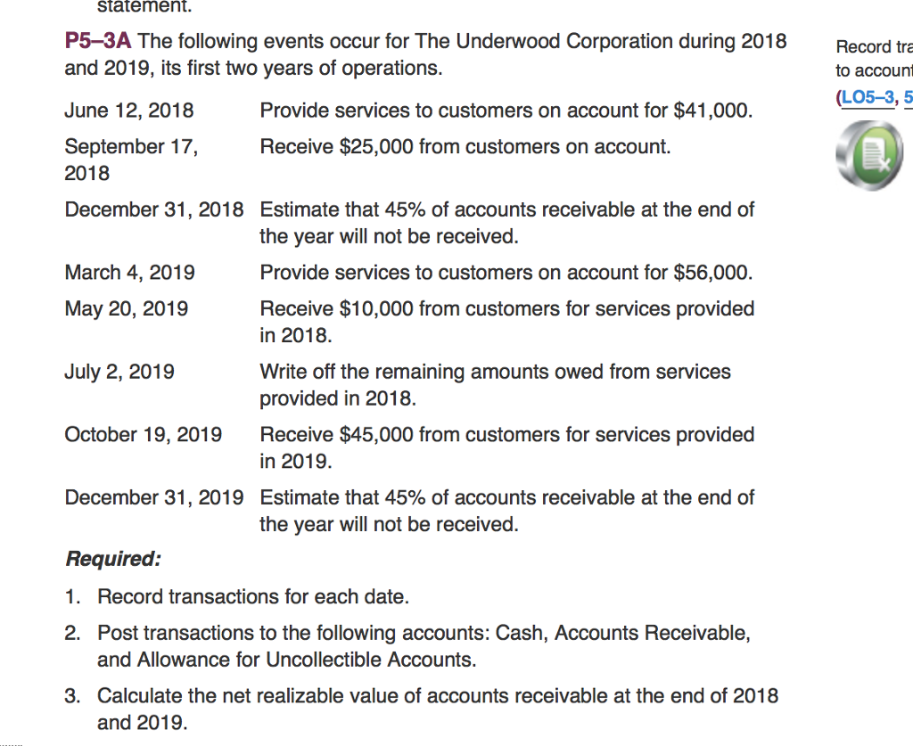 Please answer and explain how its done thanks! statement. P5-3A The following