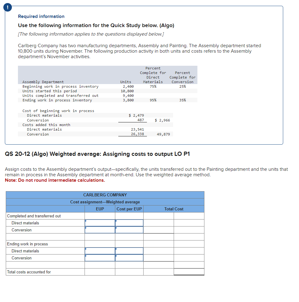 Required information Use the following information for the Quick Study below.