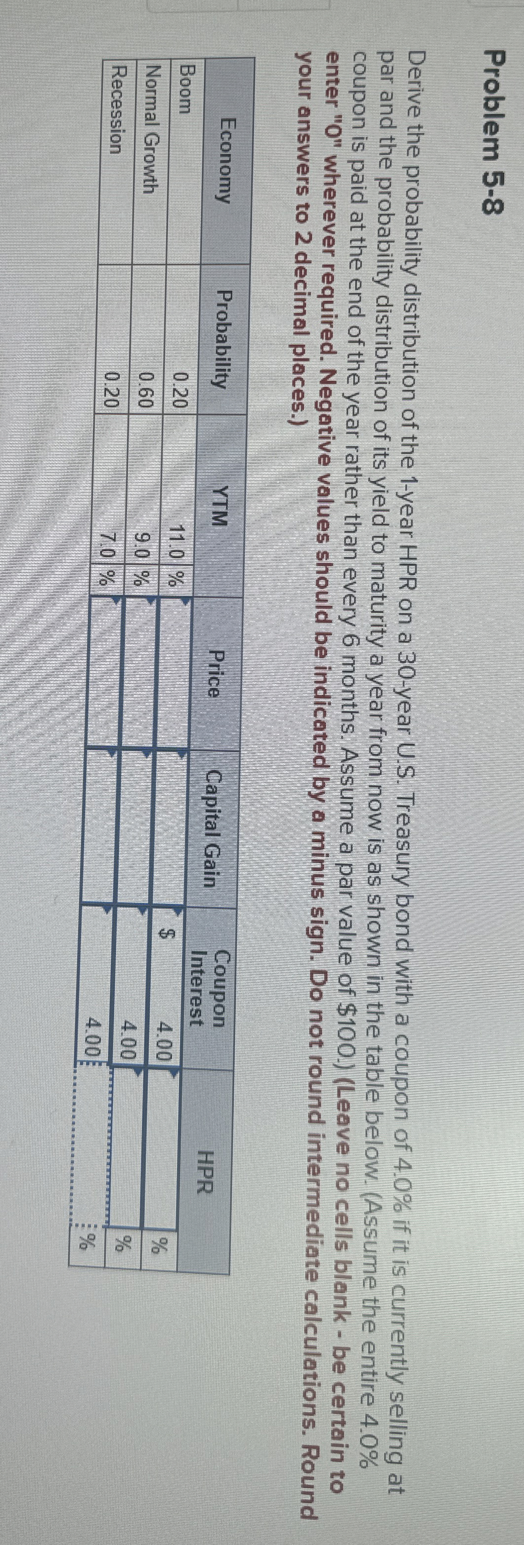  Problem 5-8 Derive the probability distribution of the 1-year HPR on