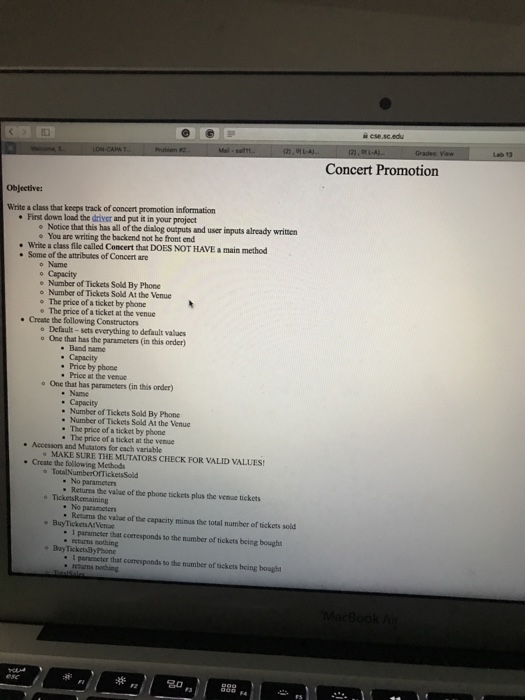  In java program a cse.sc.edu Concert Promotion Objective: Write a class