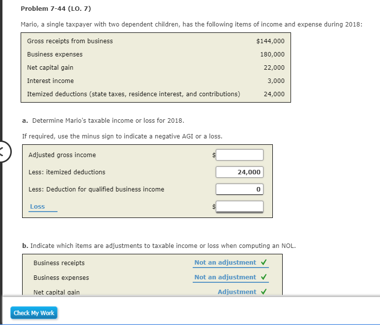 Problem 7-44 (LO. 7) Mario, a single taxpayer with two dependent