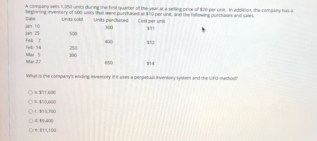 PLEASE ANSWER A company sells 1,050 units during the first quarter of