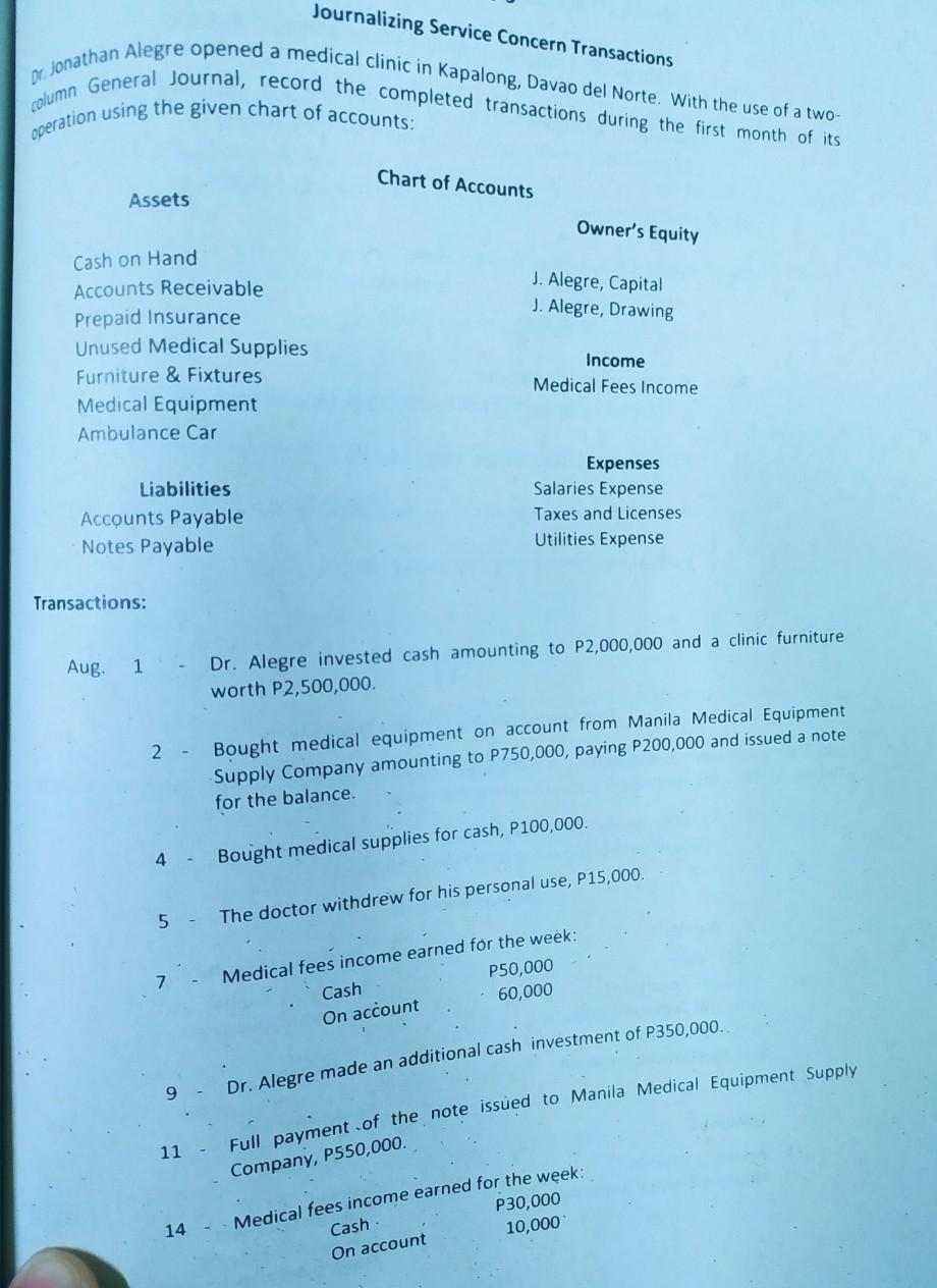 column General Journal, record the completed transactions during the first month