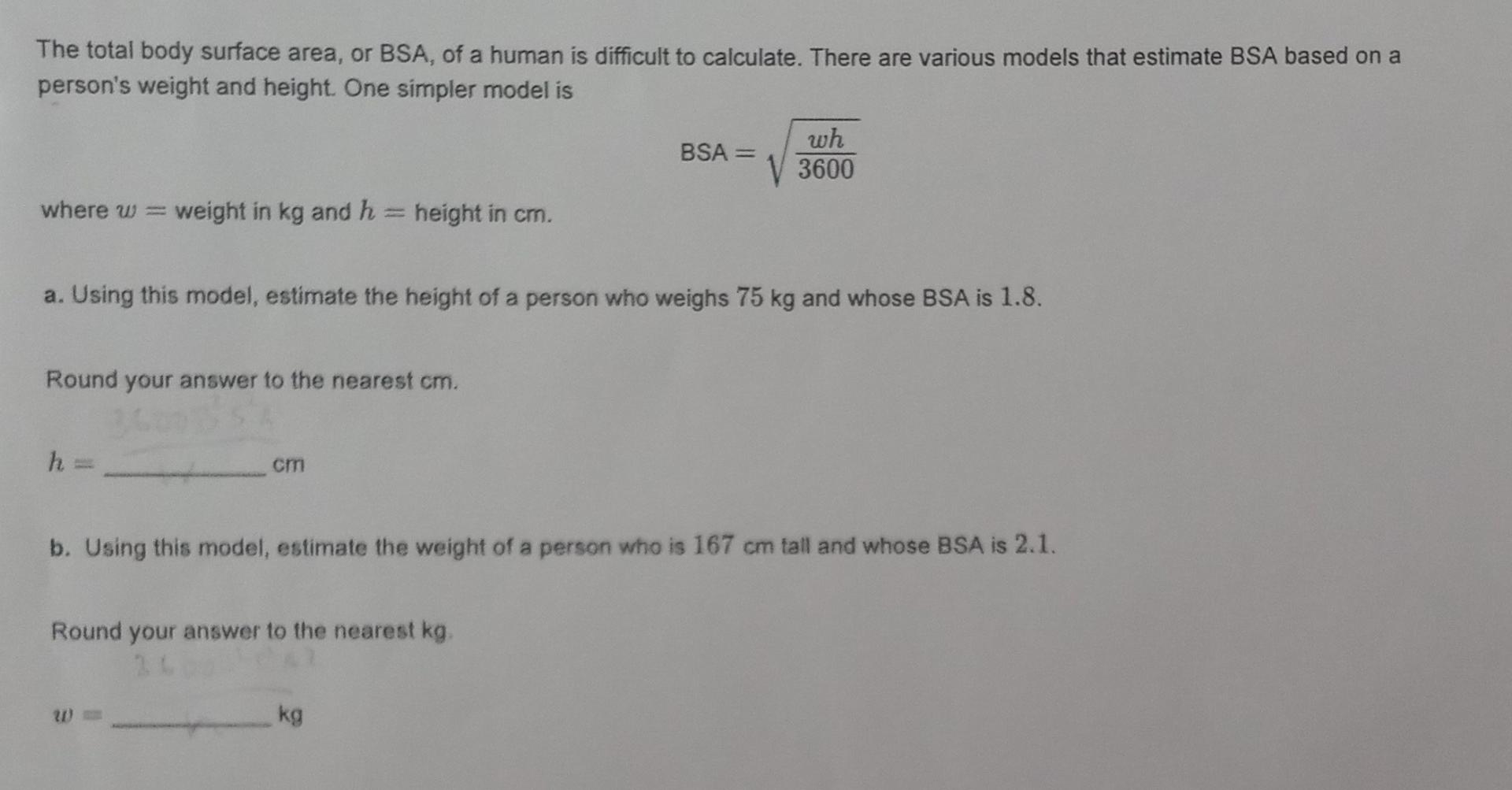  how to solve? The total body surface area, or BSA, of