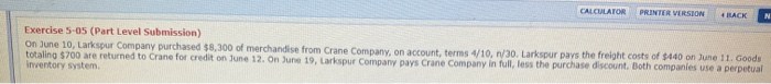 returned cost Crane $240. (If no entry is required, select "No entry
