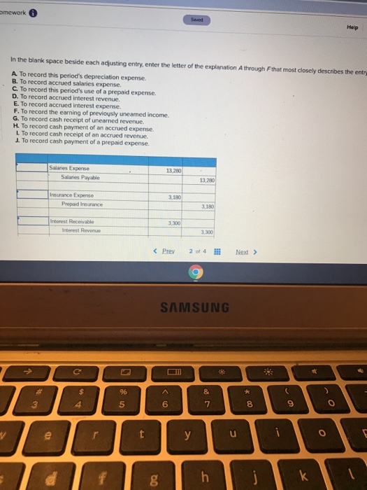  omework In the blank space beside each adjusting entry, enter the