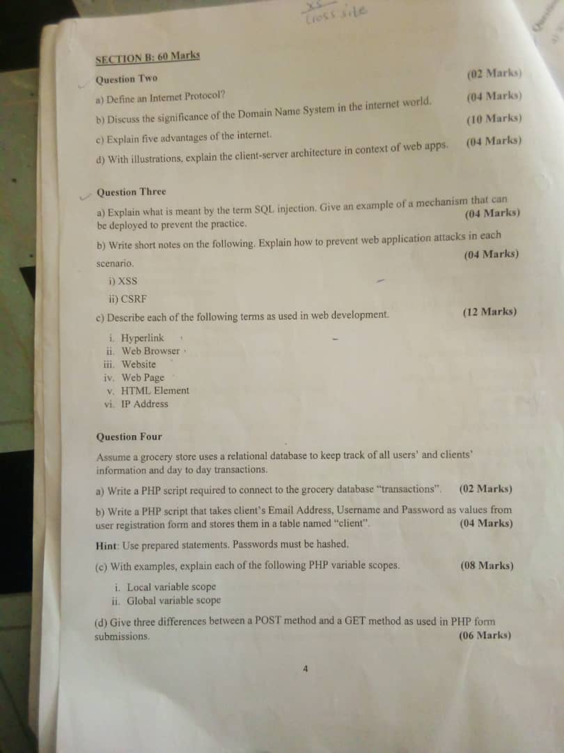  SECTION B: 60 Marks Question Two a) Define an Internet Protocol?