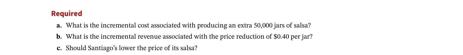 information for Santiago's Salsa in Problem 1.1. The company is currently producing